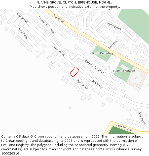 8, VINE GROVE, CLIFTON, BRIGHOUSE, HD6 4JU: Location map and indicative extent of plot