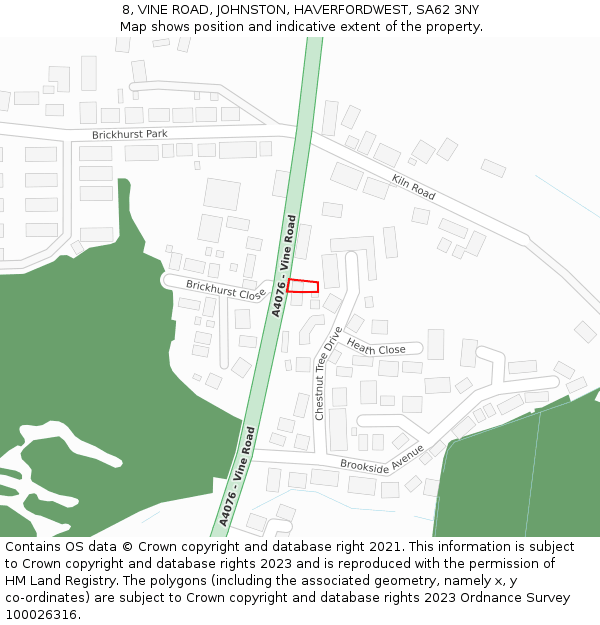 8, VINE ROAD, JOHNSTON, HAVERFORDWEST, SA62 3NY: Location map and indicative extent of plot