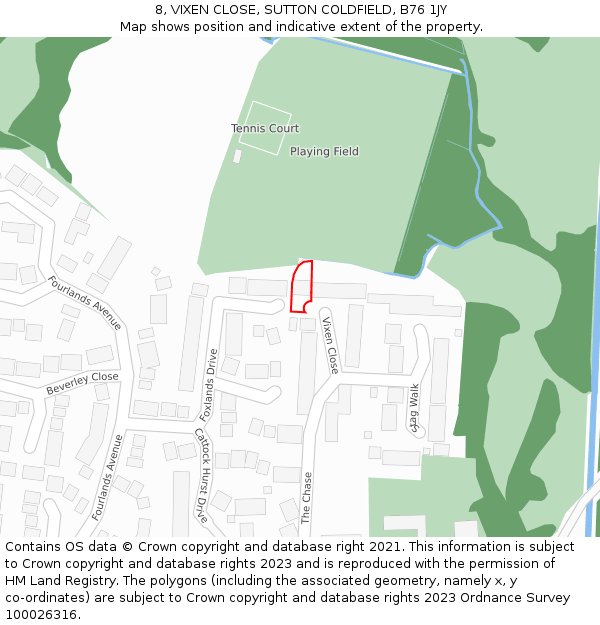 8, VIXEN CLOSE, SUTTON COLDFIELD, B76 1JY: Location map and indicative extent of plot