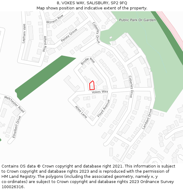 8, VOKES WAY, SALISBURY, SP2 9FQ: Location map and indicative extent of plot