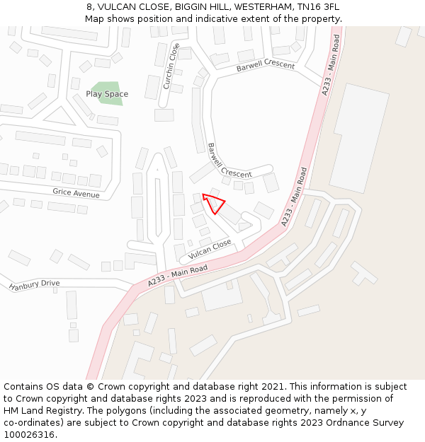 8, VULCAN CLOSE, BIGGIN HILL, WESTERHAM, TN16 3FL: Location map and indicative extent of plot