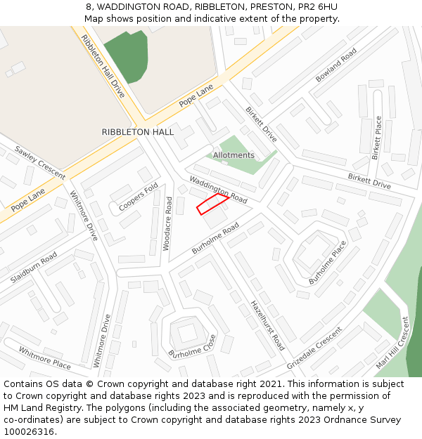 8, WADDINGTON ROAD, RIBBLETON, PRESTON, PR2 6HU: Location map and indicative extent of plot