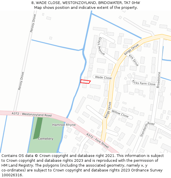 8, WADE CLOSE, WESTONZOYLAND, BRIDGWATER, TA7 0HW: Location map and indicative extent of plot