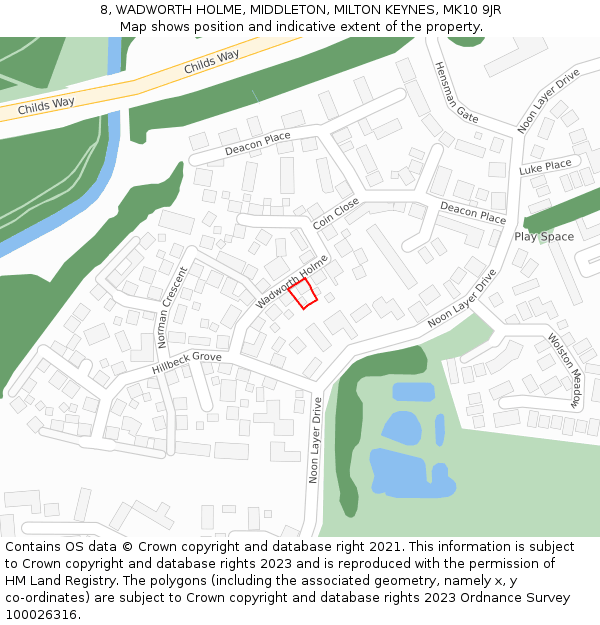 8, WADWORTH HOLME, MIDDLETON, MILTON KEYNES, MK10 9JR: Location map and indicative extent of plot