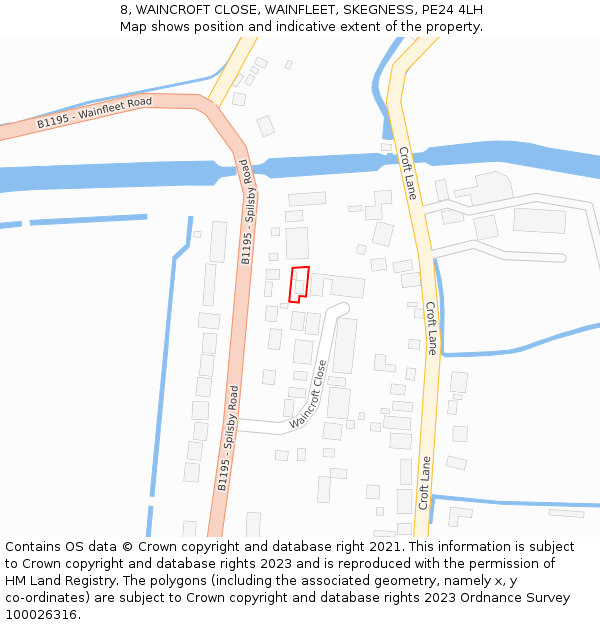 8, WAINCROFT CLOSE, WAINFLEET, SKEGNESS, PE24 4LH: Location map and indicative extent of plot