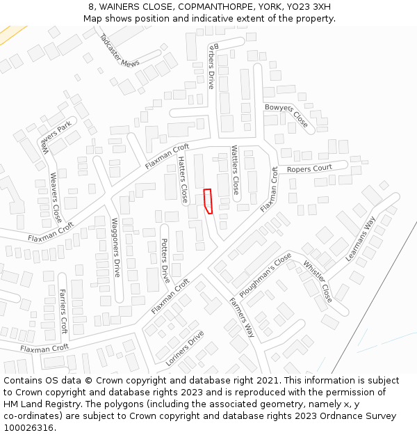 8, WAINERS CLOSE, COPMANTHORPE, YORK, YO23 3XH: Location map and indicative extent of plot
