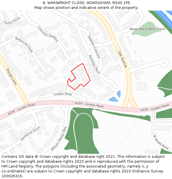 8, WAINWRIGHT CLOSE, WOKINGHAM, RG40 1PE: Location map and indicative extent of plot