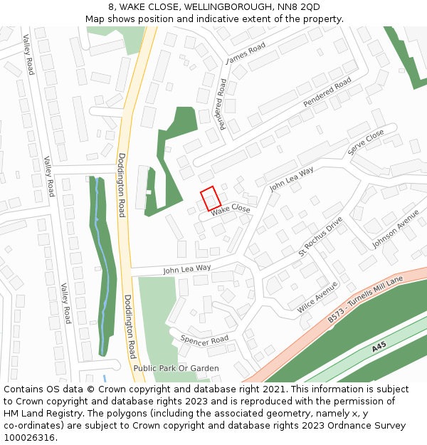 8, WAKE CLOSE, WELLINGBOROUGH, NN8 2QD: Location map and indicative extent of plot