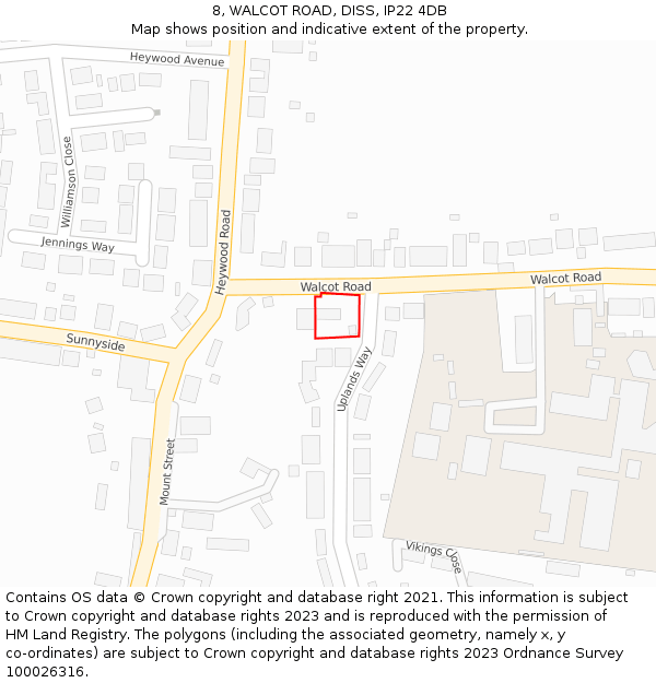 8, WALCOT ROAD, DISS, IP22 4DB: Location map and indicative extent of plot