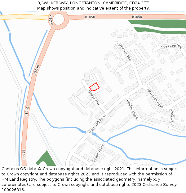 8, WALKER WAY, LONGSTANTON, CAMBRIDGE, CB24 3EZ: Location map and indicative extent of plot