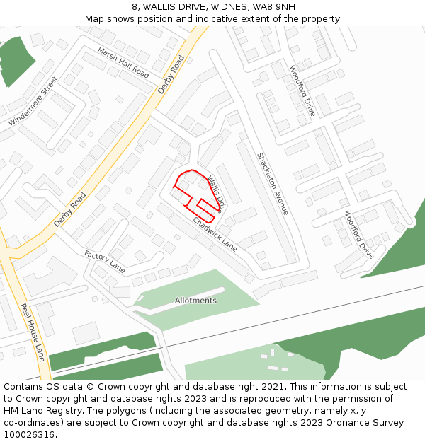 8, WALLIS DRIVE, WIDNES, WA8 9NH: Location map and indicative extent of plot