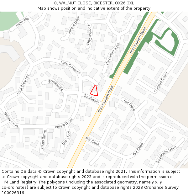 8, WALNUT CLOSE, BICESTER, OX26 3XL: Location map and indicative extent of plot