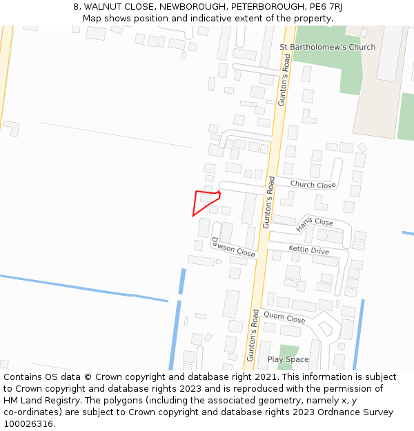 8, WALNUT CLOSE, NEWBOROUGH, PETERBOROUGH, PE6 7RJ: Location map and indicative extent of plot