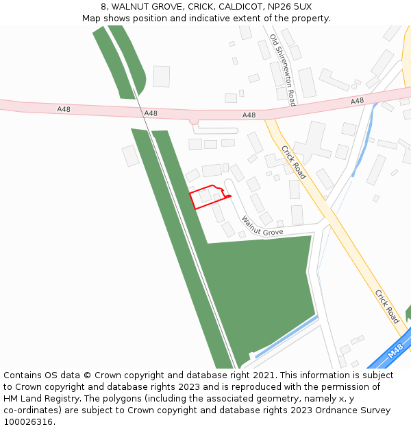 8, WALNUT GROVE, CRICK, CALDICOT, NP26 5UX: Location map and indicative extent of plot