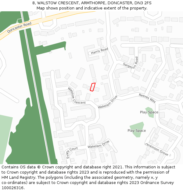 8, WALSTOW CRESCENT, ARMTHORPE, DONCASTER, DN3 2FS: Location map and indicative extent of plot