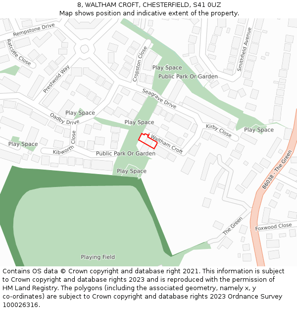 8, WALTHAM CROFT, CHESTERFIELD, S41 0UZ: Location map and indicative extent of plot