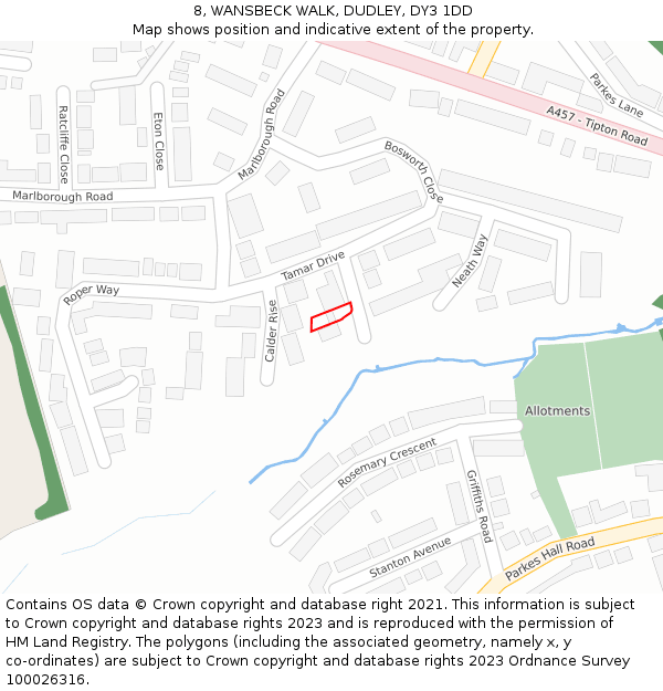 8, WANSBECK WALK, DUDLEY, DY3 1DD: Location map and indicative extent of plot