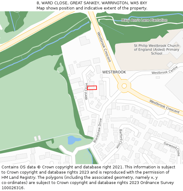 8, WARD CLOSE, GREAT SANKEY, WARRINGTON, WA5 8XY: Location map and indicative extent of plot