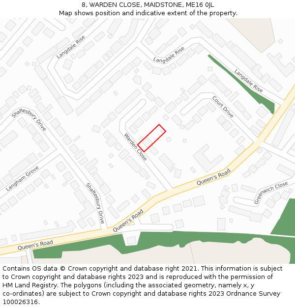 8, WARDEN CLOSE, MAIDSTONE, ME16 0JL: Location map and indicative extent of plot