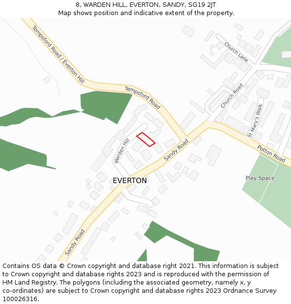 8, WARDEN HILL, EVERTON, SANDY, SG19 2JT: Location map and indicative extent of plot