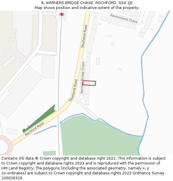 8, WARNERS BRIDGE CHASE, ROCHFORD, SS4 1JE: Location map and indicative extent of plot