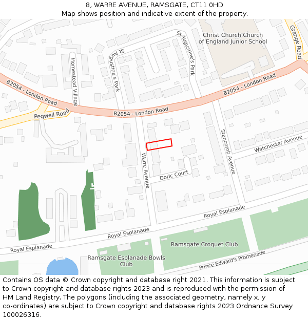 8, WARRE AVENUE, RAMSGATE, CT11 0HD: Location map and indicative extent of plot