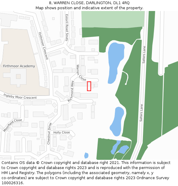 8, WARREN CLOSE, DARLINGTON, DL1 4RQ: Location map and indicative extent of plot