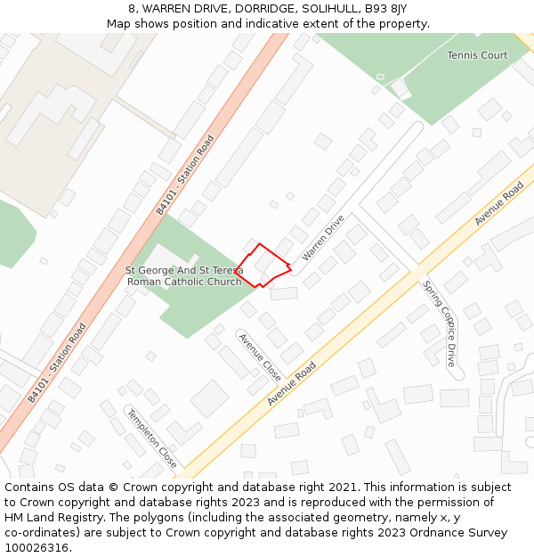 8, WARREN DRIVE, DORRIDGE, SOLIHULL, B93 8JY: Location map and indicative extent of plot