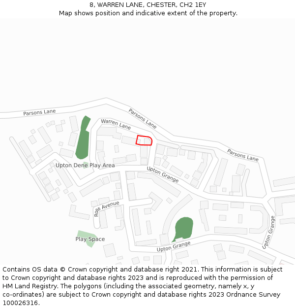 8, WARREN LANE, CHESTER, CH2 1EY: Location map and indicative extent of plot