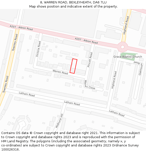 8, WARREN ROAD, BEXLEYHEATH, DA6 7LU: Location map and indicative extent of plot