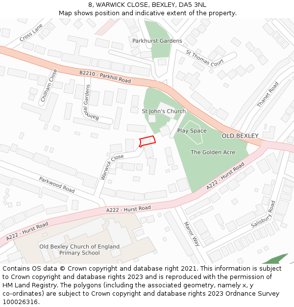 8, WARWICK CLOSE, BEXLEY, DA5 3NL: Location map and indicative extent of plot