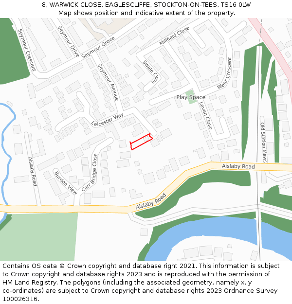 8, WARWICK CLOSE, EAGLESCLIFFE, STOCKTON-ON-TEES, TS16 0LW: Location map and indicative extent of plot