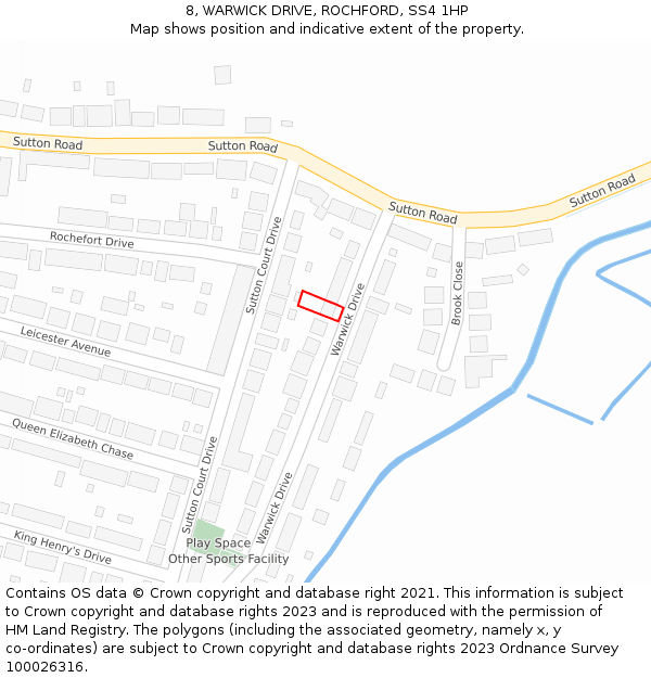 8, WARWICK DRIVE, ROCHFORD, SS4 1HP: Location map and indicative extent of plot