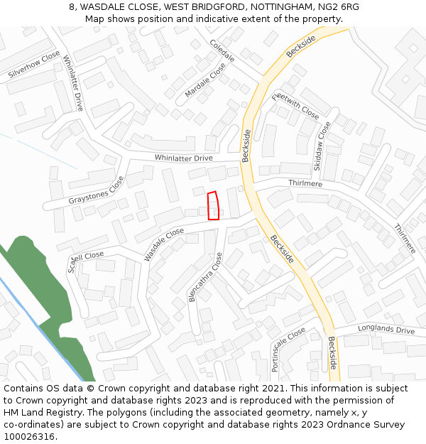 8, WASDALE CLOSE, WEST BRIDGFORD, NOTTINGHAM, NG2 6RG: Location map and indicative extent of plot