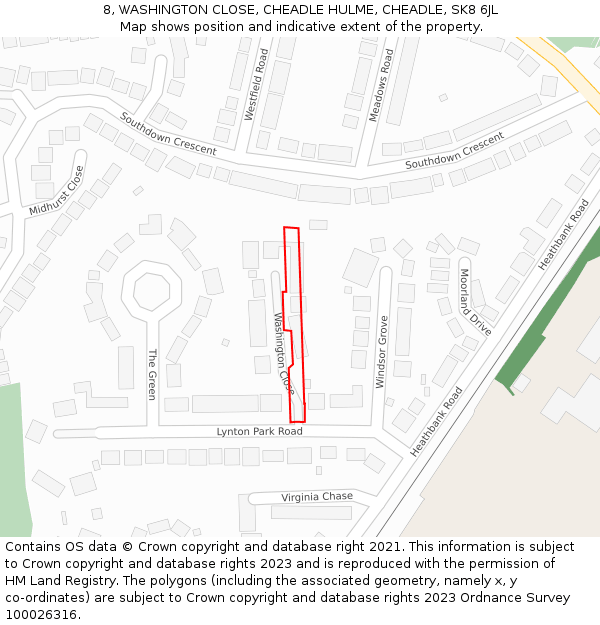 8, WASHINGTON CLOSE, CHEADLE HULME, CHEADLE, SK8 6JL: Location map and indicative extent of plot