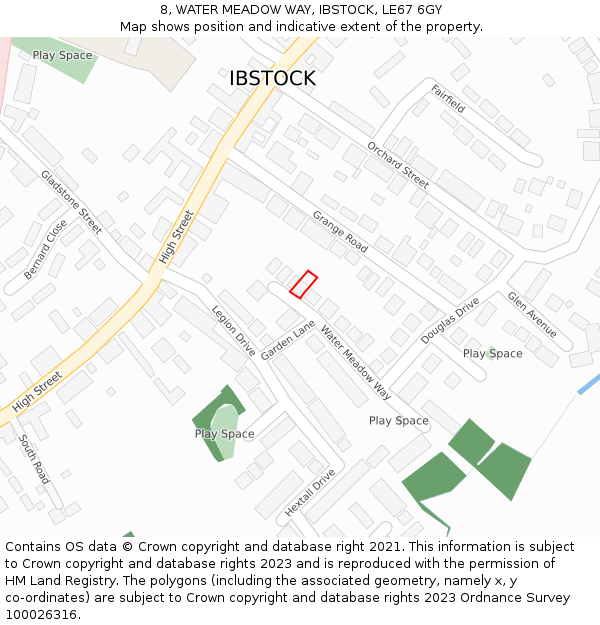 8, WATER MEADOW WAY, IBSTOCK, LE67 6GY: Location map and indicative extent of plot