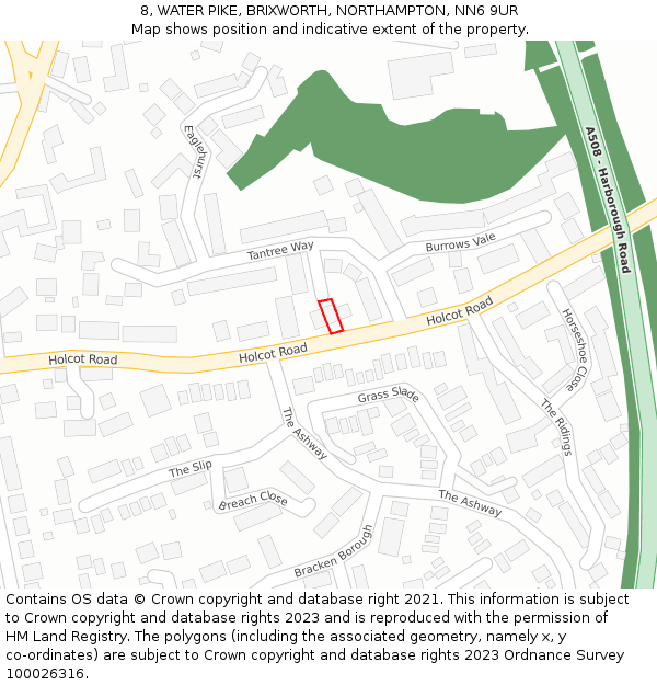 8, WATER PIKE, BRIXWORTH, NORTHAMPTON, NN6 9UR: Location map and indicative extent of plot