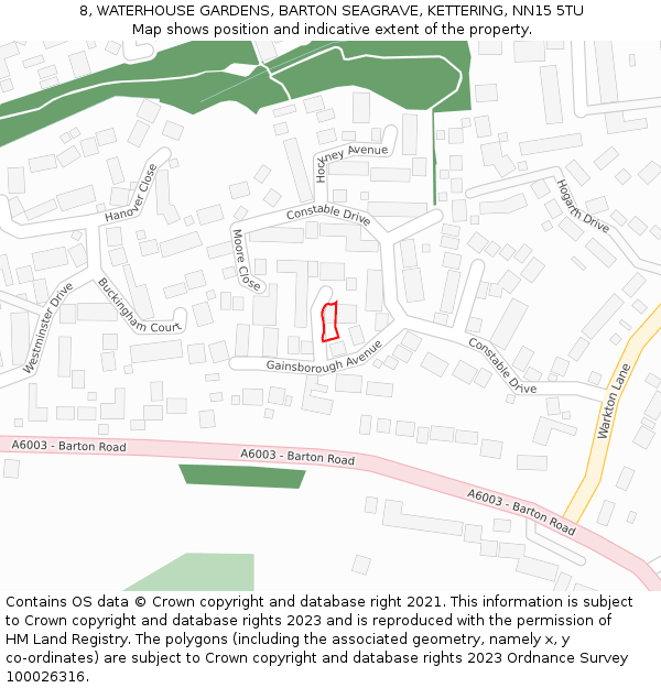 8, WATERHOUSE GARDENS, BARTON SEAGRAVE, KETTERING, NN15 5TU: Location map and indicative extent of plot