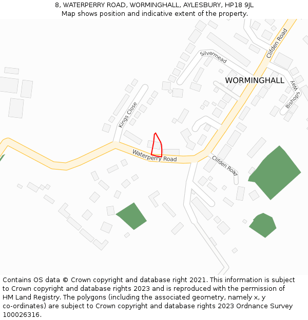 8, WATERPERRY ROAD, WORMINGHALL, AYLESBURY, HP18 9JL: Location map and indicative extent of plot