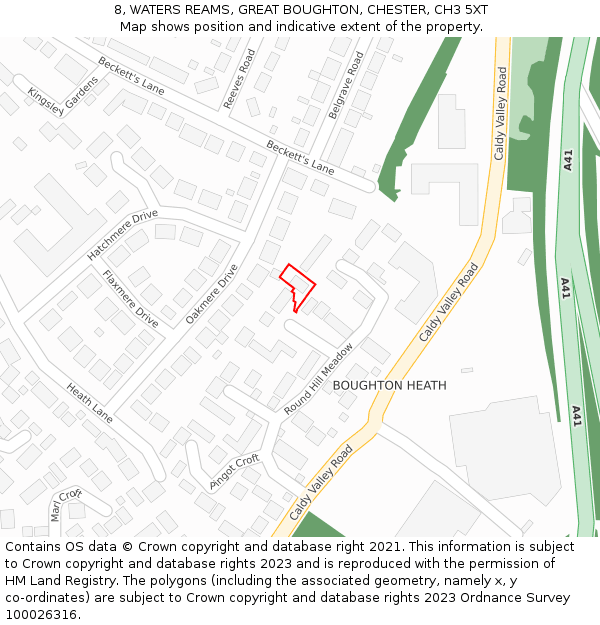 8, WATERS REAMS, GREAT BOUGHTON, CHESTER, CH3 5XT: Location map and indicative extent of plot