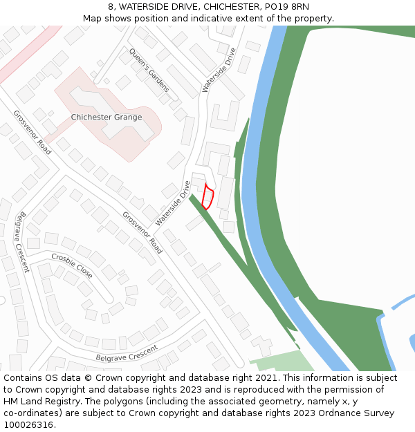 8, WATERSIDE DRIVE, CHICHESTER, PO19 8RN: Location map and indicative extent of plot