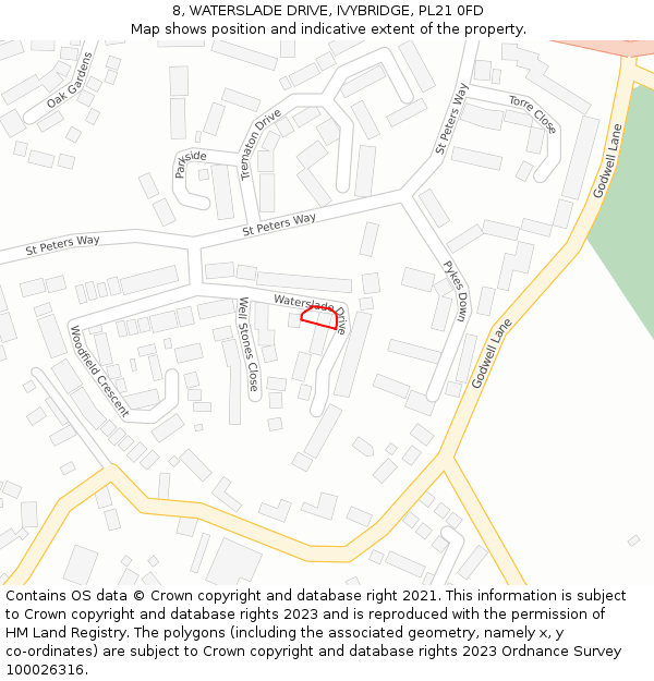 8, WATERSLADE DRIVE, IVYBRIDGE, PL21 0FD: Location map and indicative extent of plot