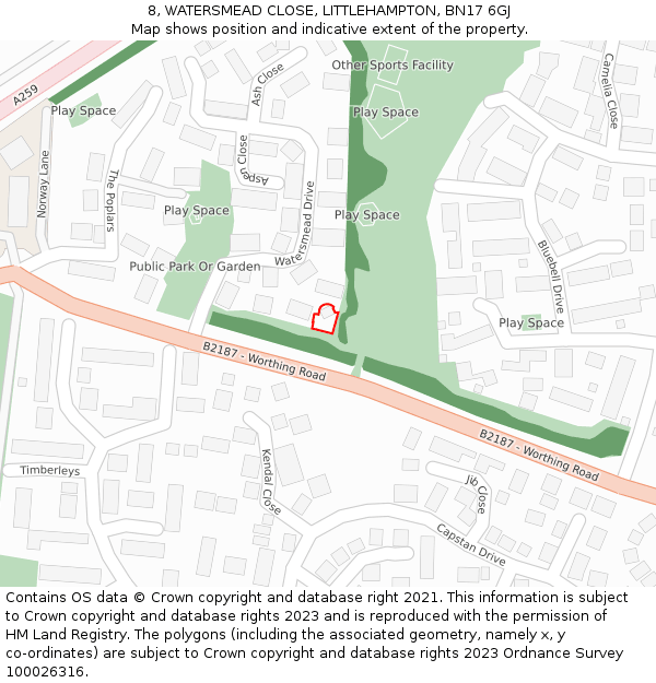 8, WATERSMEAD CLOSE, LITTLEHAMPTON, BN17 6GJ: Location map and indicative extent of plot