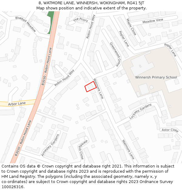 8, WATMORE LANE, WINNERSH, WOKINGHAM, RG41 5JT: Location map and indicative extent of plot