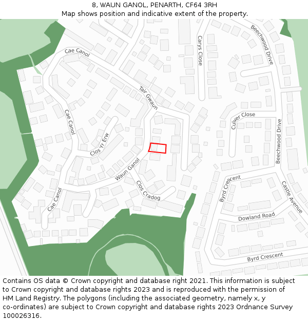 8, WAUN GANOL, PENARTH, CF64 3RH: Location map and indicative extent of plot