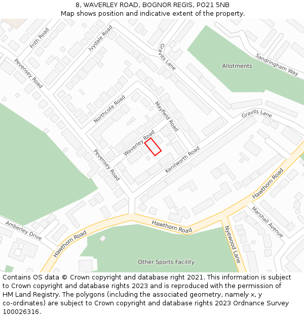 8, WAVERLEY ROAD, BOGNOR REGIS, PO21 5NB: Location map and indicative extent of plot