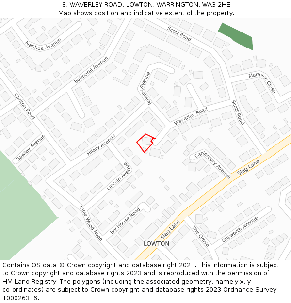 8, WAVERLEY ROAD, LOWTON, WARRINGTON, WA3 2HE: Location map and indicative extent of plot