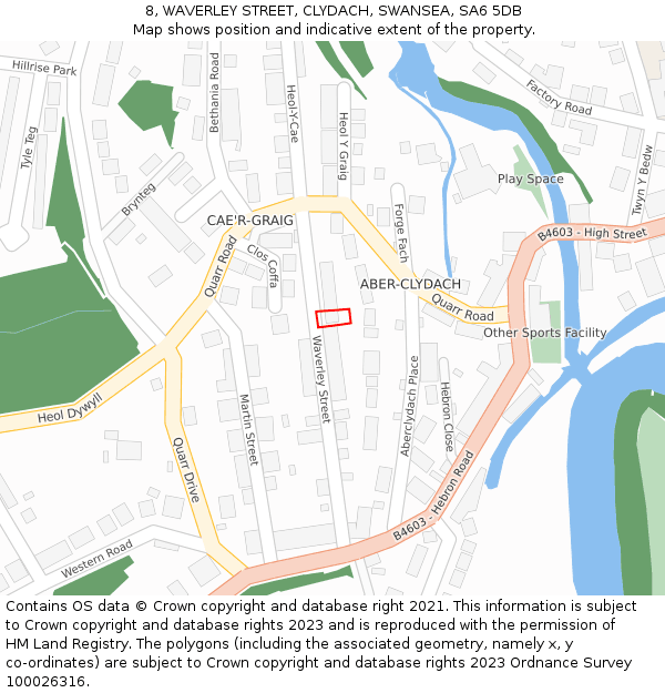 8, WAVERLEY STREET, CLYDACH, SWANSEA, SA6 5DB: Location map and indicative extent of plot