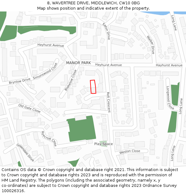 8, WAVERTREE DRIVE, MIDDLEWICH, CW10 0BG: Location map and indicative extent of plot