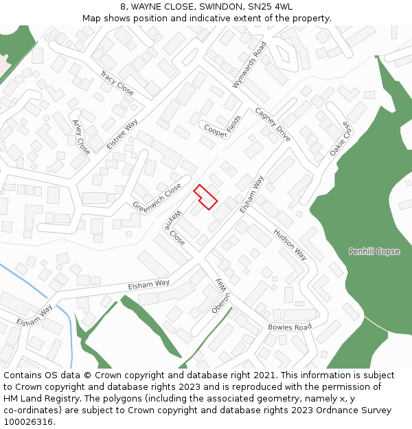 8, WAYNE CLOSE, SWINDON, SN25 4WL: Location map and indicative extent of plot